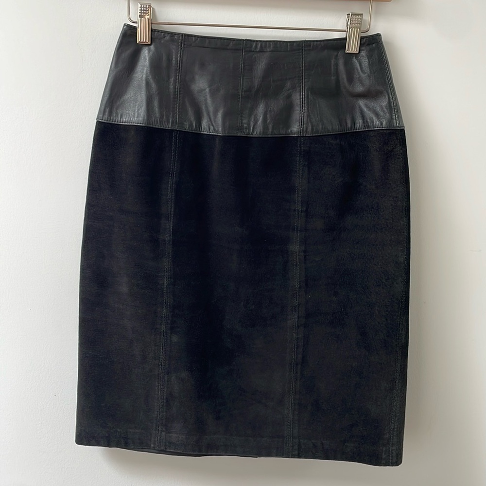 Vintage Charles Klein Black Leather suede 1980's Pencil Skirt size 4